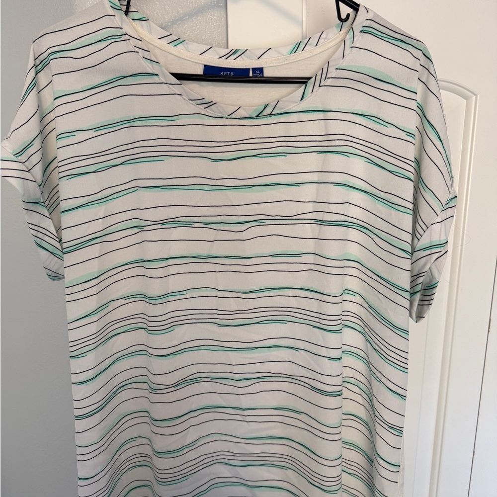 Apt. 9 White and Green Striped Short Sleeve Tee